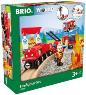 BRIO Firefighter Train Set with 50-Piece Special Track Pack | Toddler Wooden Railway Toys | Ages 3 