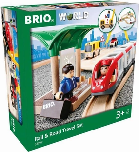 BRIO World - 33209 Rail & Road Travel Set | 33 Piece Train Toy with Accessories and Wooden Tracks for Kids Ages 3 and Up