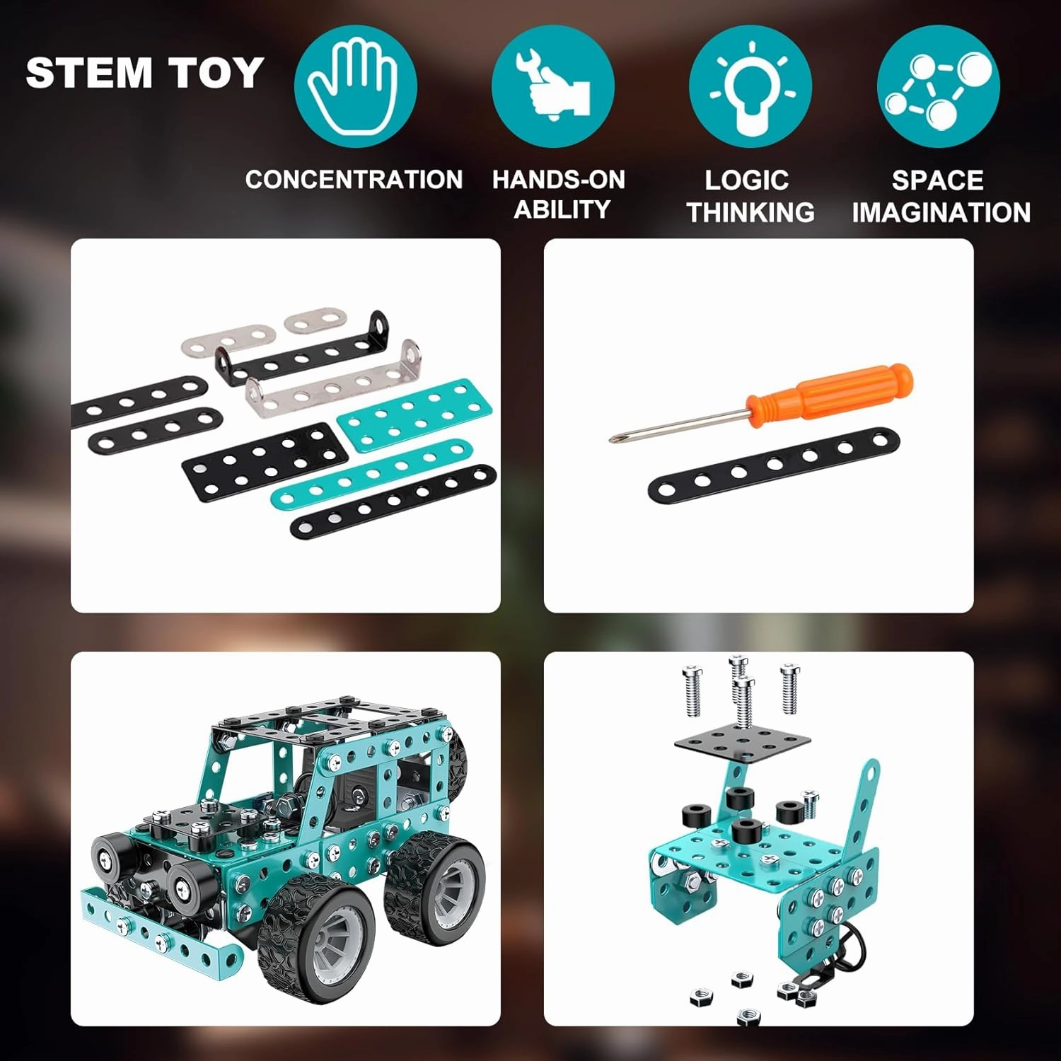 Buildable 3D Metal Engineering Kit 194-Piece STEM Set for Ages 8-16 Develops Logic Skills DIY Project Ideal Gift for Kids (Blue)