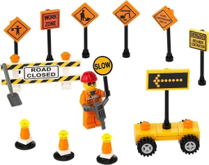 Building Toys 2 Lane Main Road Traffic Light City Town Village Street Stop Sign Bus Stop Post Box Road Sign Compatible with All Major Brick Brands Educational Toy Ages 4  1:64 Scale (Construction Set)