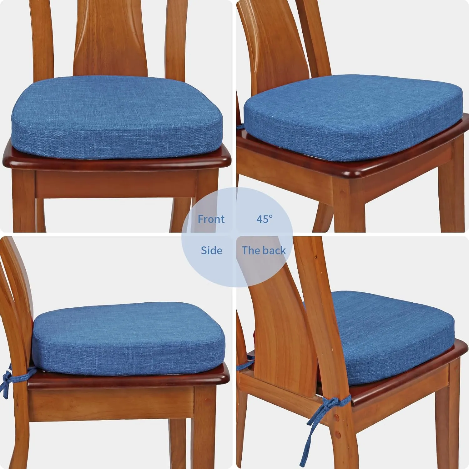 BUYUE Thickened 2.5" Original Linen Dining Chair Cushion, U-Shape High Density Foam Comfortable Chair Pad for Kitchen, Slip Resistant Indoor Seat Cushion (1 Piece, Dark Blue)