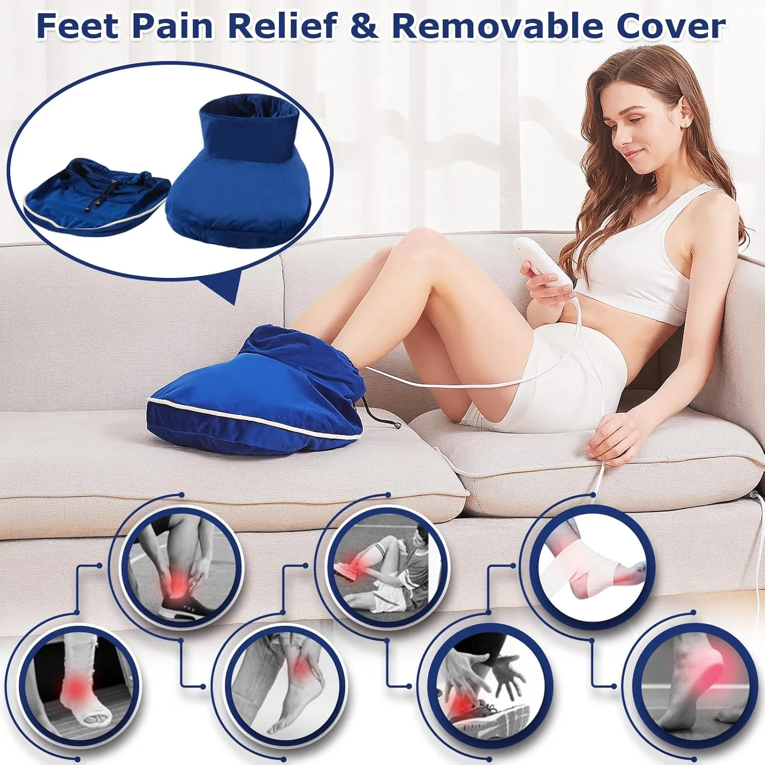 CAMECO Heated Feet Warmers for Women and Men, Electric Foot Heating Pad for Feet Neuropathy Pain Relief, Detachable Cover, Ankle Heating Pad Wrap for Achilles tendonitis, Auto Off Timer, 86-158℉