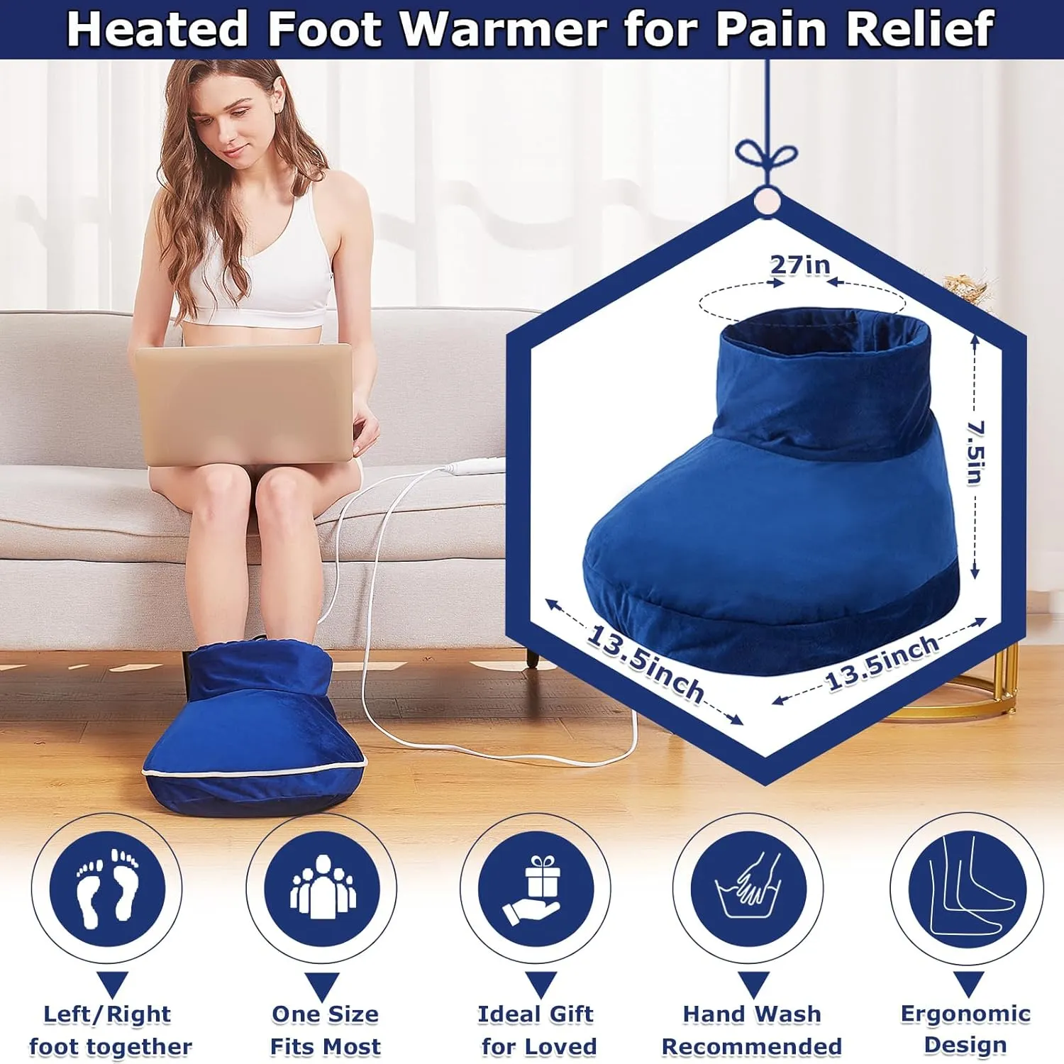 CAMECO Heated Feet Warmers for Women and Men, Electric Foot Heating Pad for Feet Neuropathy Pain Relief, Detachable Cover, Ankle Heating Pad Wrap for Achilles tendonitis, Auto Off Timer, 86-158℉