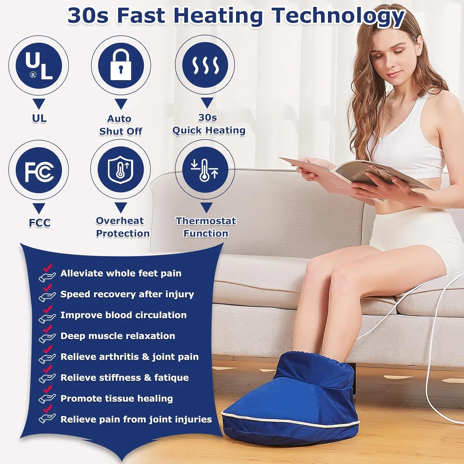 CAMECO Heated Feet Warmers for Women and Men, Electric Foot Heating Pad for Feet Neuropathy Pain Relief, Detachable Cover, Ankle Heating Pad Wrap for Achilles tendonitis, Auto Off Timer, 86-158℉