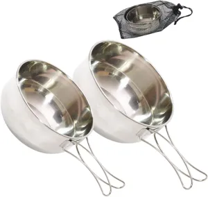 Camping Cookware Set 304 Stainless Steel Outdoor Folding Bowl Multi-use Picnic Barbecue Bowl with Folding Handle