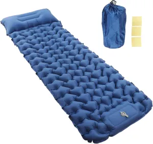 Camping Sleeping Pad Navy Blue Lightweight Moistureproof Inflatable Double Mattress with Storage Bag Outdoor