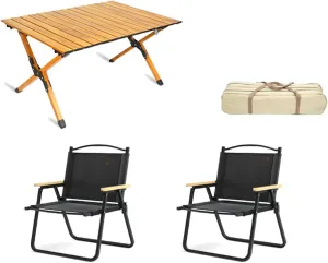 Camping Table and Chairs, 3Pcs Picnic Table with Aluminum Roll-up Backpacking Table and Lawn Chair Portable Folding Furniture for Indoor Outdoor
