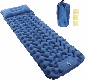 Camping Sleeping Pad Navy Blue Lightweight, Moistureproof, Inflatable Double Mattress with Storage for Outdoor Adventures