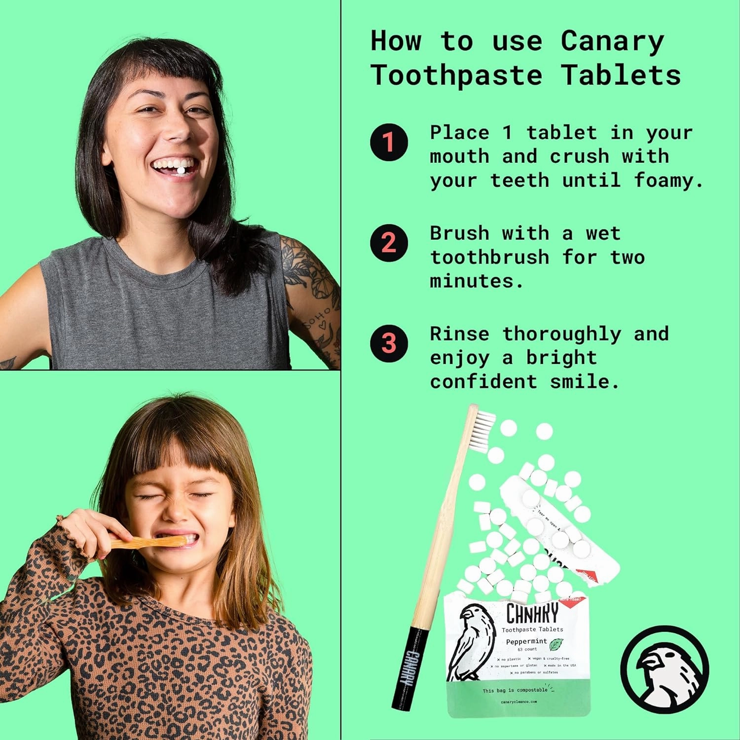 Canary Nano Hydroxyapatite Toothpaste Tablets Bubble Gum - Remineralizing, Fluoride Free, All Natural Tabs with Xylitol - Great for Kids, Plastic Free - 126 Count