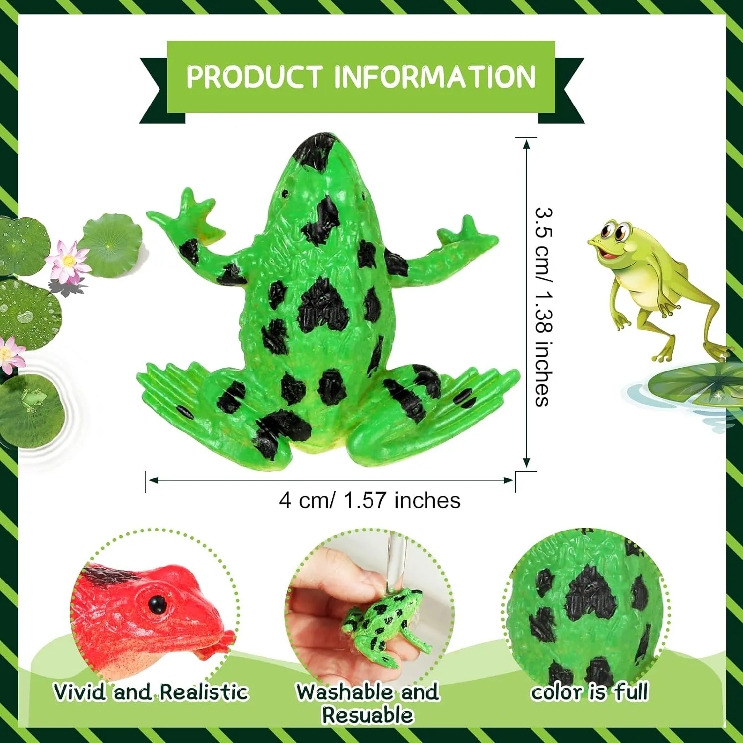 CHENGU 72 Pcs Plastic Frogs Toy Mini Rubber Frog Set Realistic Animal Figure Toys Stretchy Fun Rainforest Character Table Home Decor for Party Favors (Vivid Style)