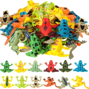 CHENGU 72 Pcs Plastic Frogs Toy Mini Rubber Frog Set Realistic Animal Figure Toys Stretchy Fun Rainforest Character Table Home Decor for Party Favors (Vivid Style)