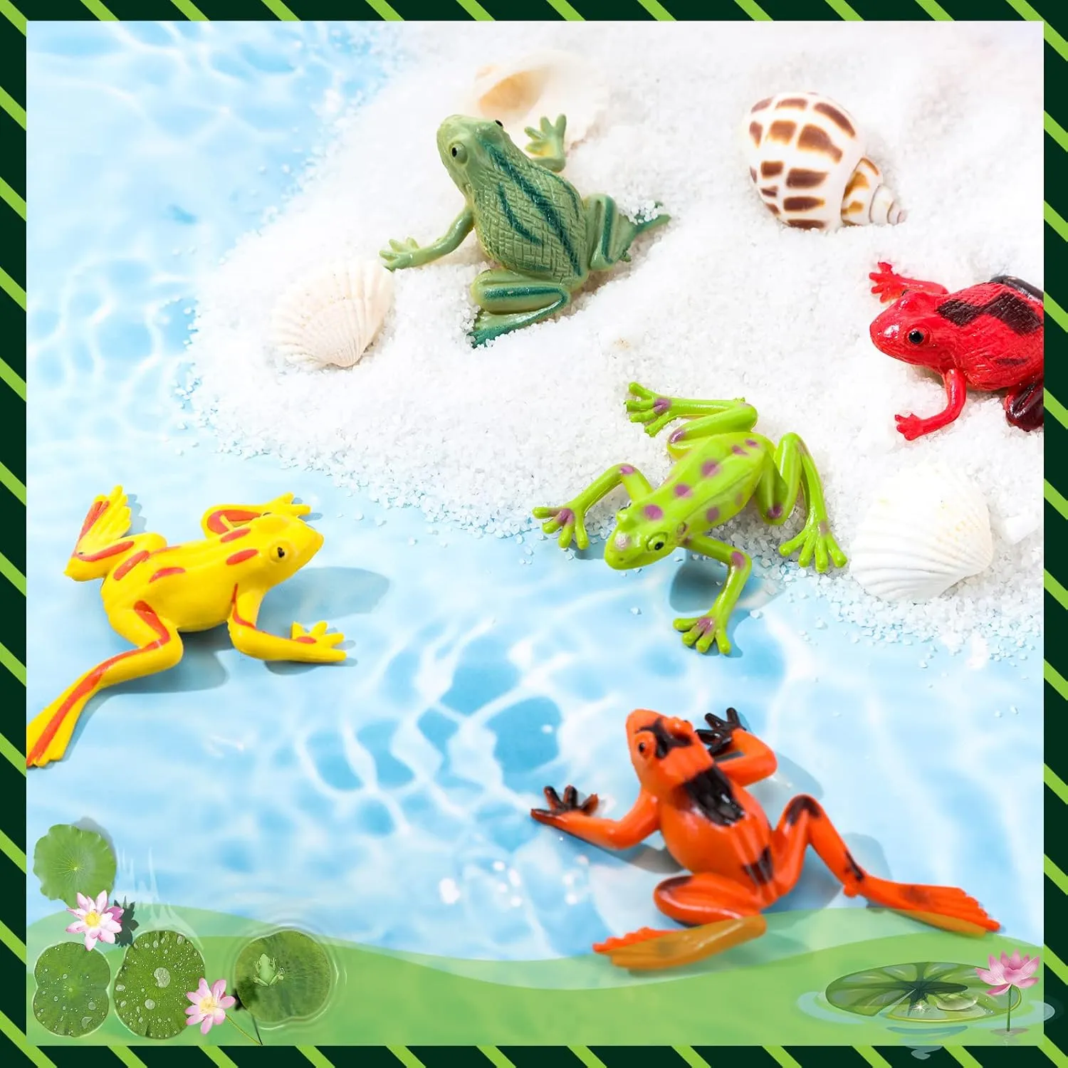CHENGU 72 Pcs Plastic Frogs Toy Mini Rubber Frog Set Realistic Animal Figure Toys Stretchy Fun Rainforest Character Table Home Decor for Party Favors (Vivid Style)