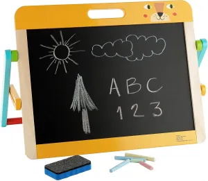Children's Wooden Tabletop Easel with Double-Sided Magnetic Whiteboard & Chalkboard, Arts & Crafts Portable Easel Includes Dry Erase Marker, Chalk, Magnetic Letters & Extra Magnets, Ages 3 and Up