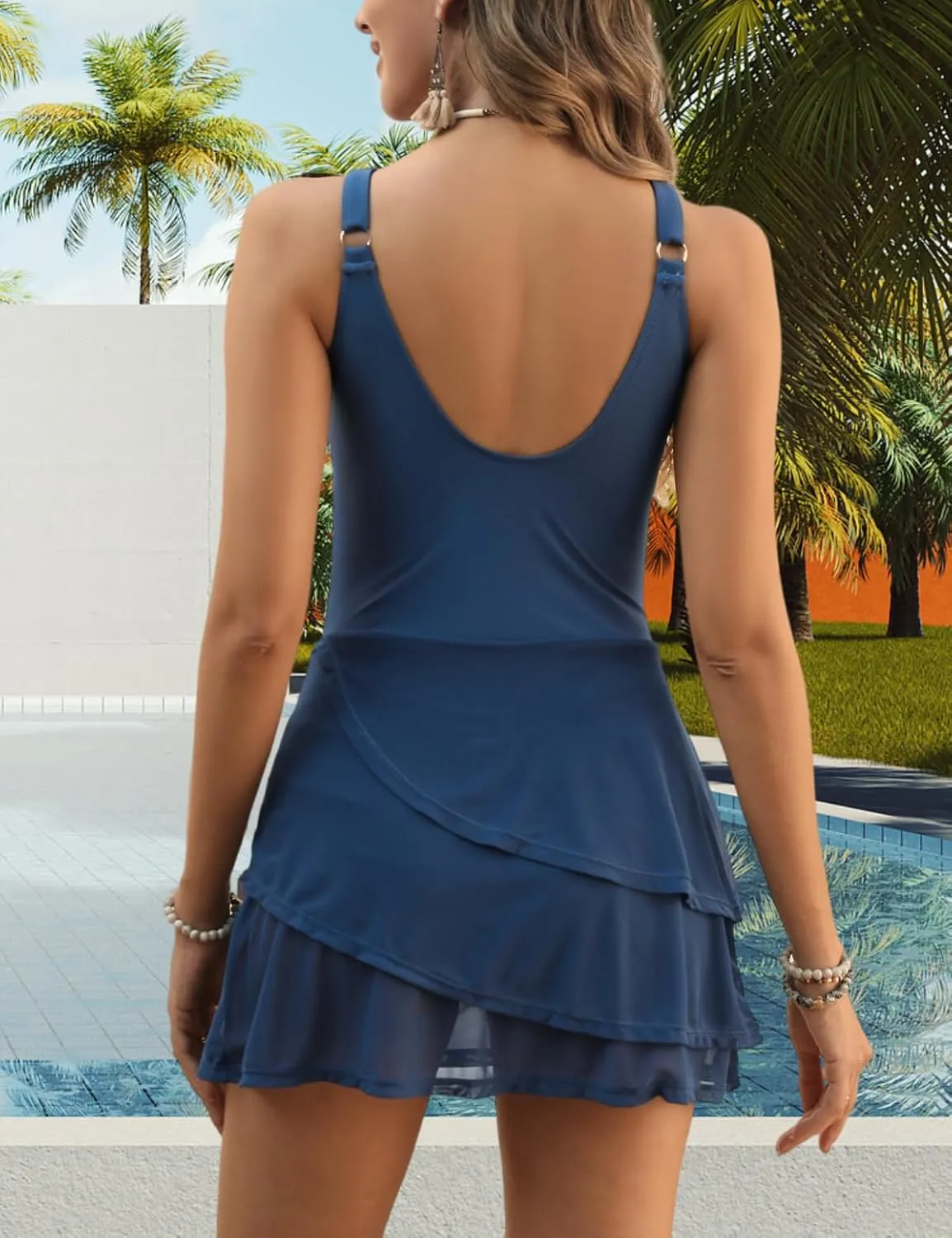 CiCiBird Women One Piece Tummy Control Swimsuit Modest Swim Dress Bathing Suit Skirt Swimwear