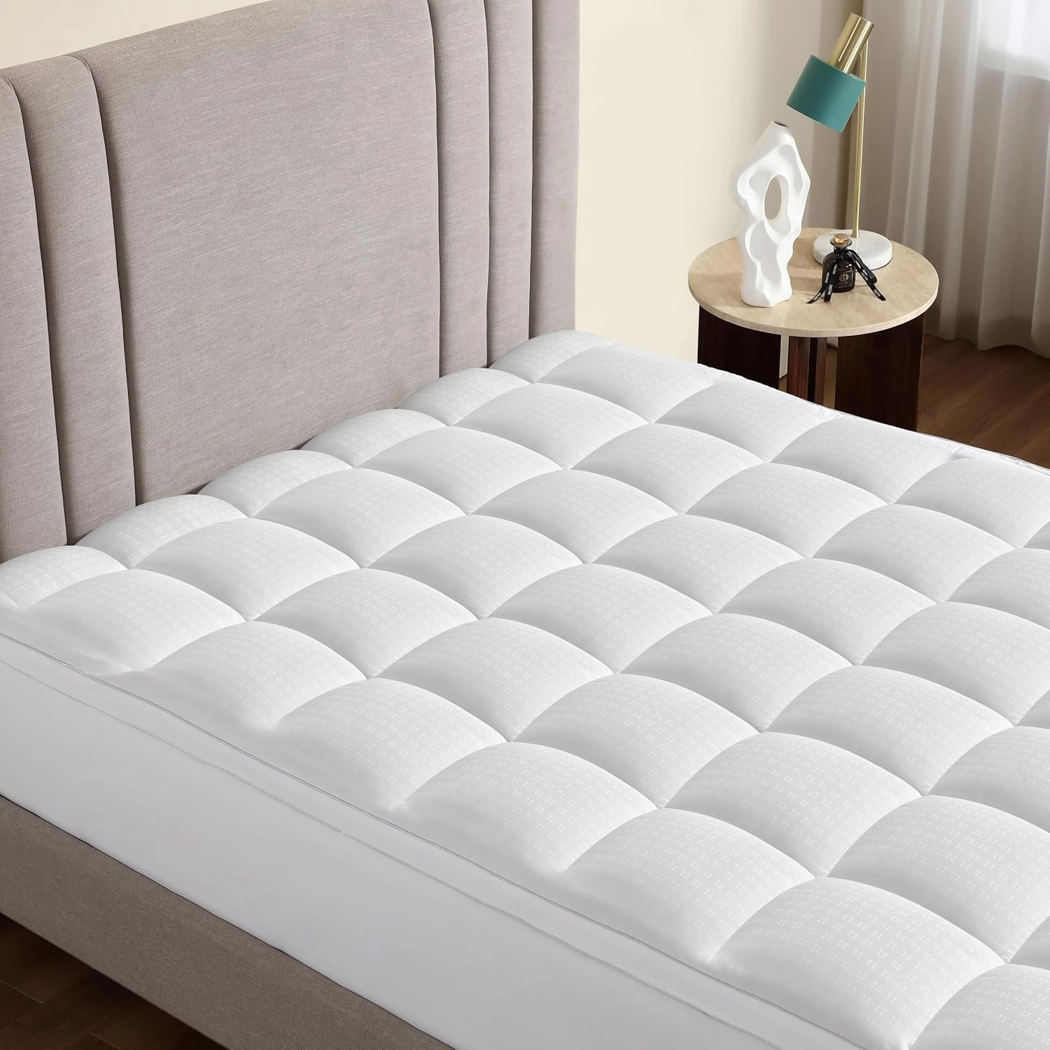 CirclesHome Hotel Collection King Size Hybrid Mattress Protector & Pad - Extra Padded, Thick, Plush, & Fitted Mattress Topper for Bed - Comfortable Pillow Top Mattress Cover