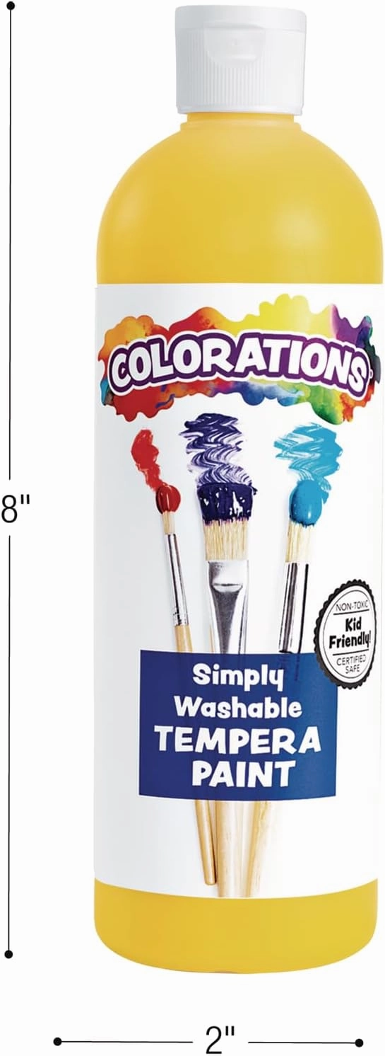 Colorations Simply Washable Tempera Paint, Rainbow Plus 8 Pack, Matte Finish, Classroom Supplies, Vibrant Colors, Non Toxic, Washes Off Easily, School, Craft, Art Supply Set, 16 oz Bottles