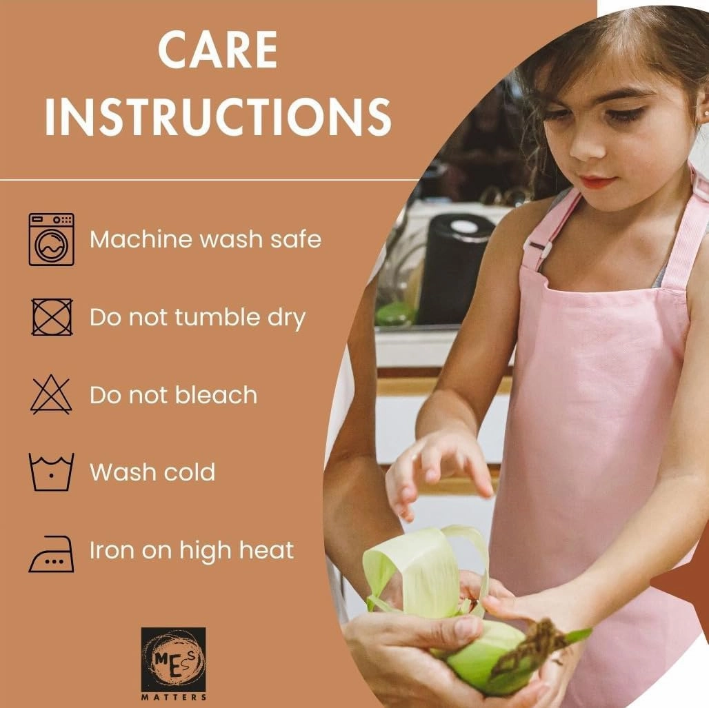 Cooking Apron for Kids, Cotton Apron with Pocket and Chef Hat Set