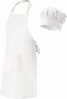 Cooking Apron for Kids, Cotton Apron with Pocket and Chef Hat Set