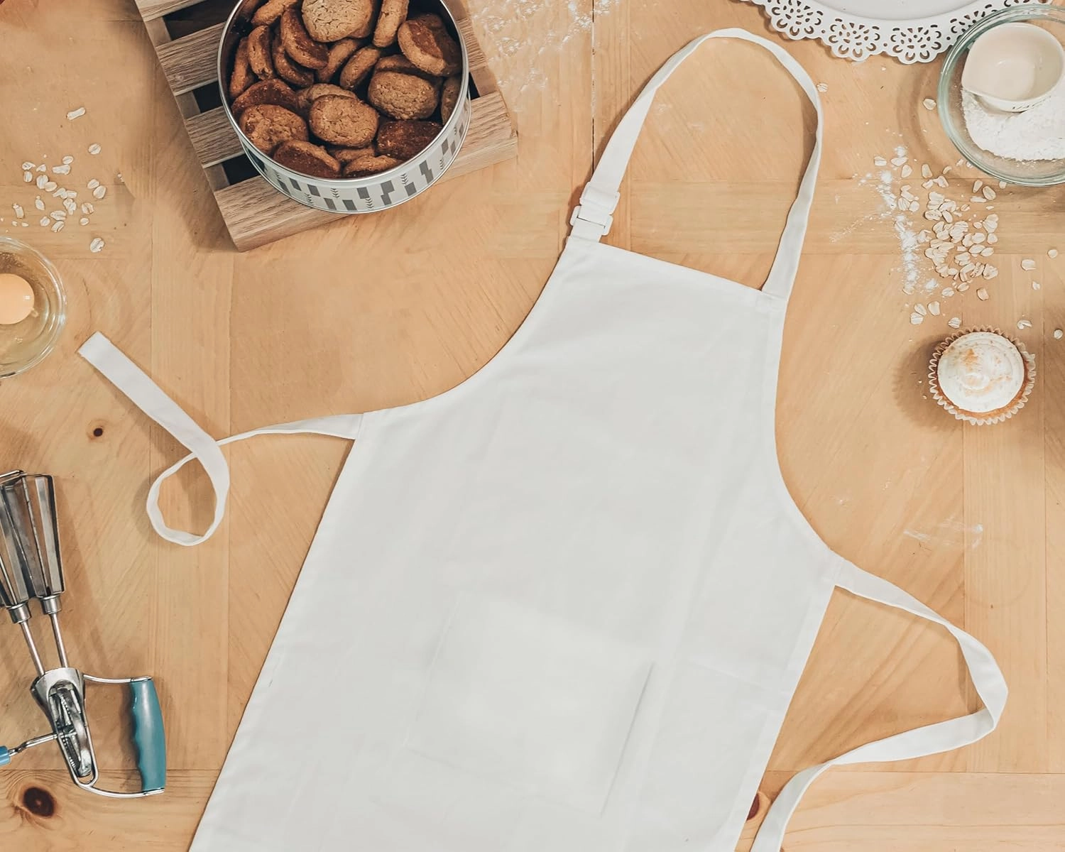 Cooking Apron for Kids, Cotton Apron with Pocket and Chef Hat Set