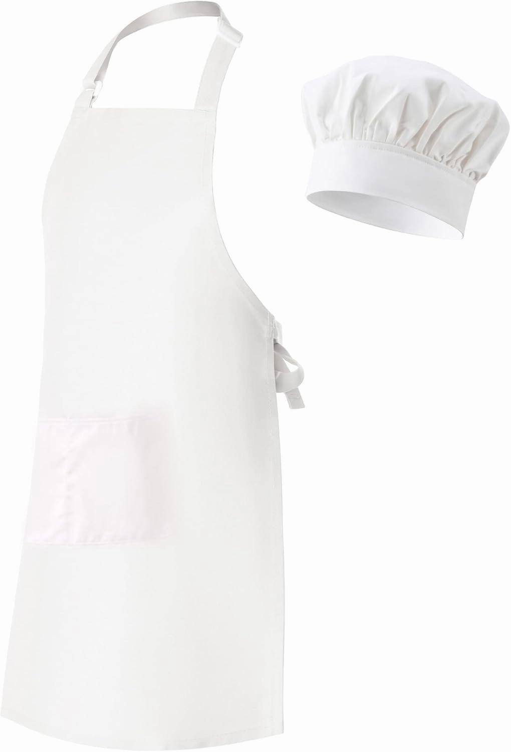 Cooking Apron for Kids, Cotton Apron with Pocket and Chef Hat Set