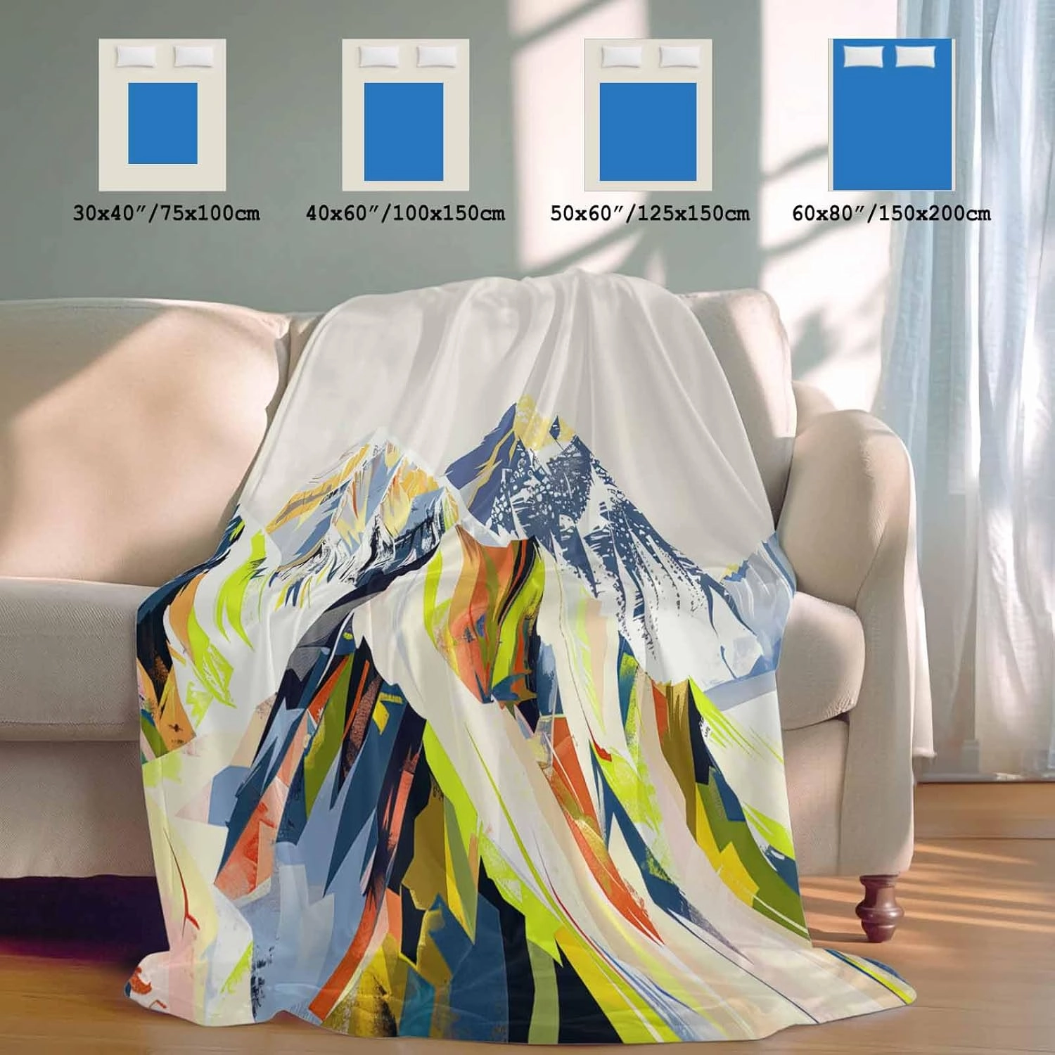 Cooling Blanket 50" x 60" Hand Drawing Abstract Snowy Mountain Ranges Oil Painting Illustration Breathable Summer Blankets Cooling Comforters for Hot Sleepers Throw Blankets for Bed Sofa Couch