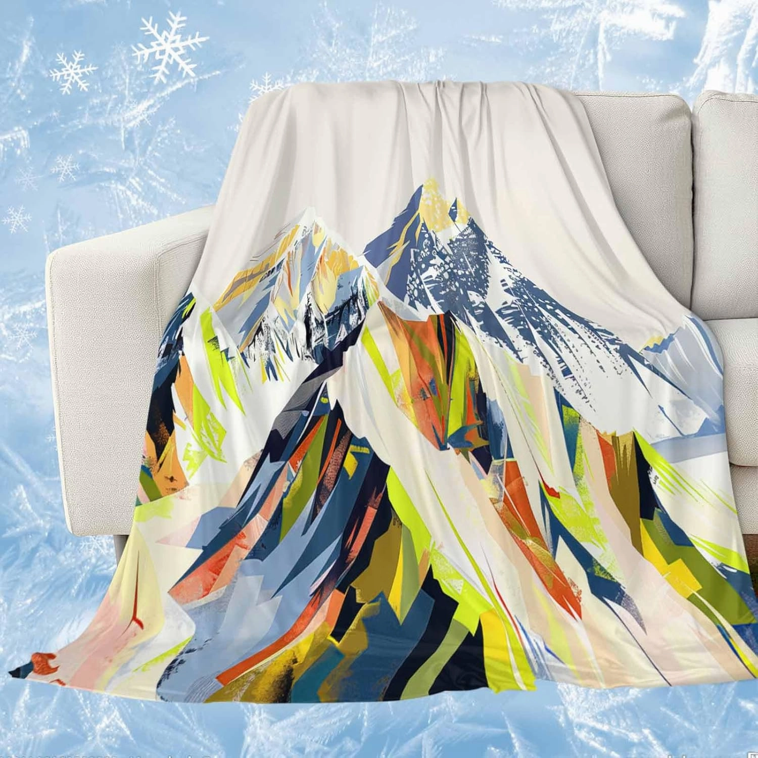 Cooling Blanket 50" x 60" Hand Drawing Abstract Snowy Mountain Ranges Oil Painting Illustration Breathable Summer Blankets Cooling Comforters for Hot Sleepers Throw Blankets for Bed Sofa Couch