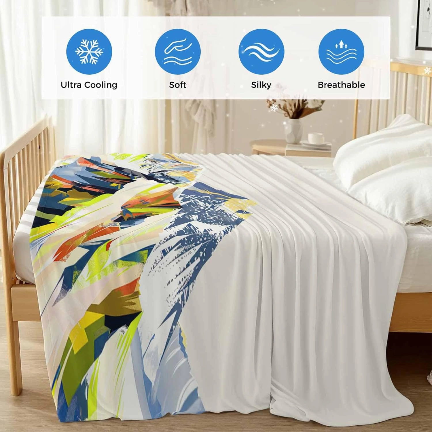 Cooling Blanket 50" x 60" Hand Drawing Abstract Snowy Mountain Ranges Oil Painting Illustration Breathable Summer Blankets Cooling Comforters for Hot Sleepers Throw Blankets for Bed Sofa Couch