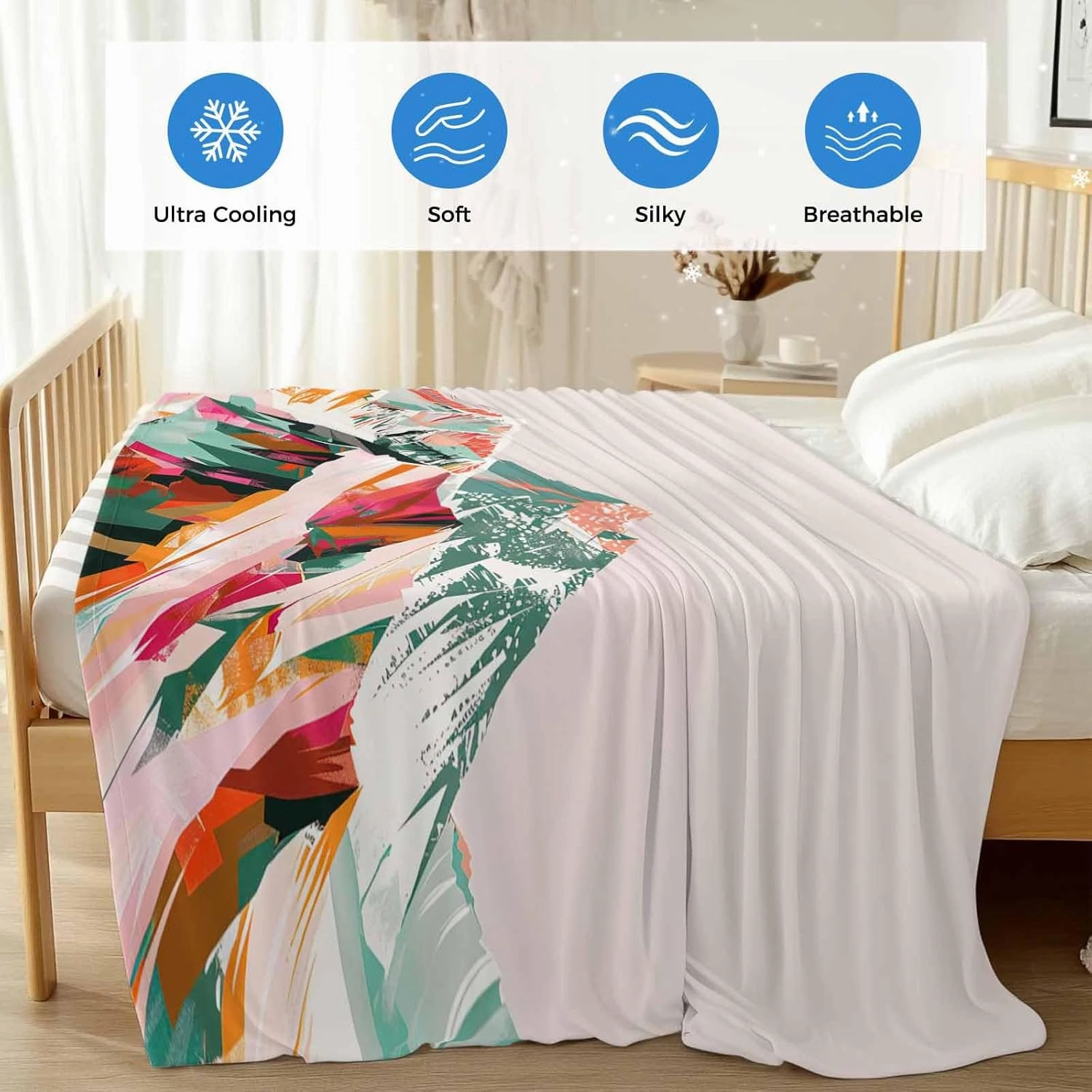 Cooling Blanket 60" x 80" Hand Drawing Abstract Snowy Mountain Ranges Oil Painting Illustration Breathable Summer Blankets Cooling Comforters for Hot Sleepers Throw Blankets for Bed Sofa Couch
