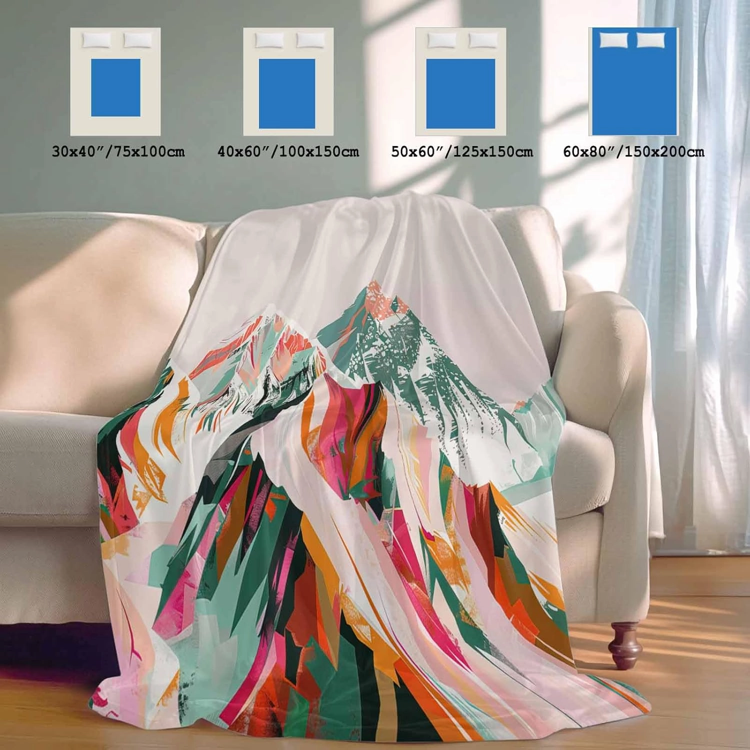 Cooling Blanket 60" x 80" Hand Drawing Abstract Snowy Mountain Ranges Oil Painting Illustration Breathable Summer Blankets Cooling Comforters for Hot Sleepers Throw Blankets for Bed Sofa Couch
