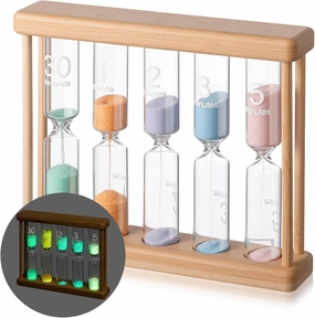Creative 0.5/1/2/3/5 Wooden Sand Glass Hourglass Timer Glow in The Dark Sand Timer Mini Sandglass Timing Tools for Decorations Brush Teeth Home Office Cooking