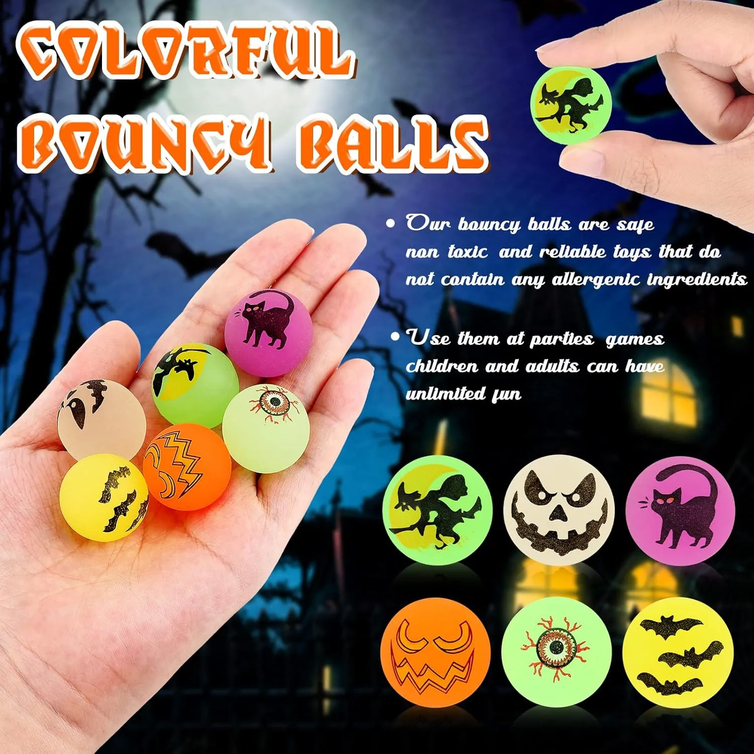 Deekin 300 Pcs Halloween Bouncing Ball, Glow in the Dark Bouncy Party Favors Supplies, Small Bouncy Balls, Rubber Halloween Balls for Boys and Girls Birthday Party Gifts Game Prizes, 0.98 Inch