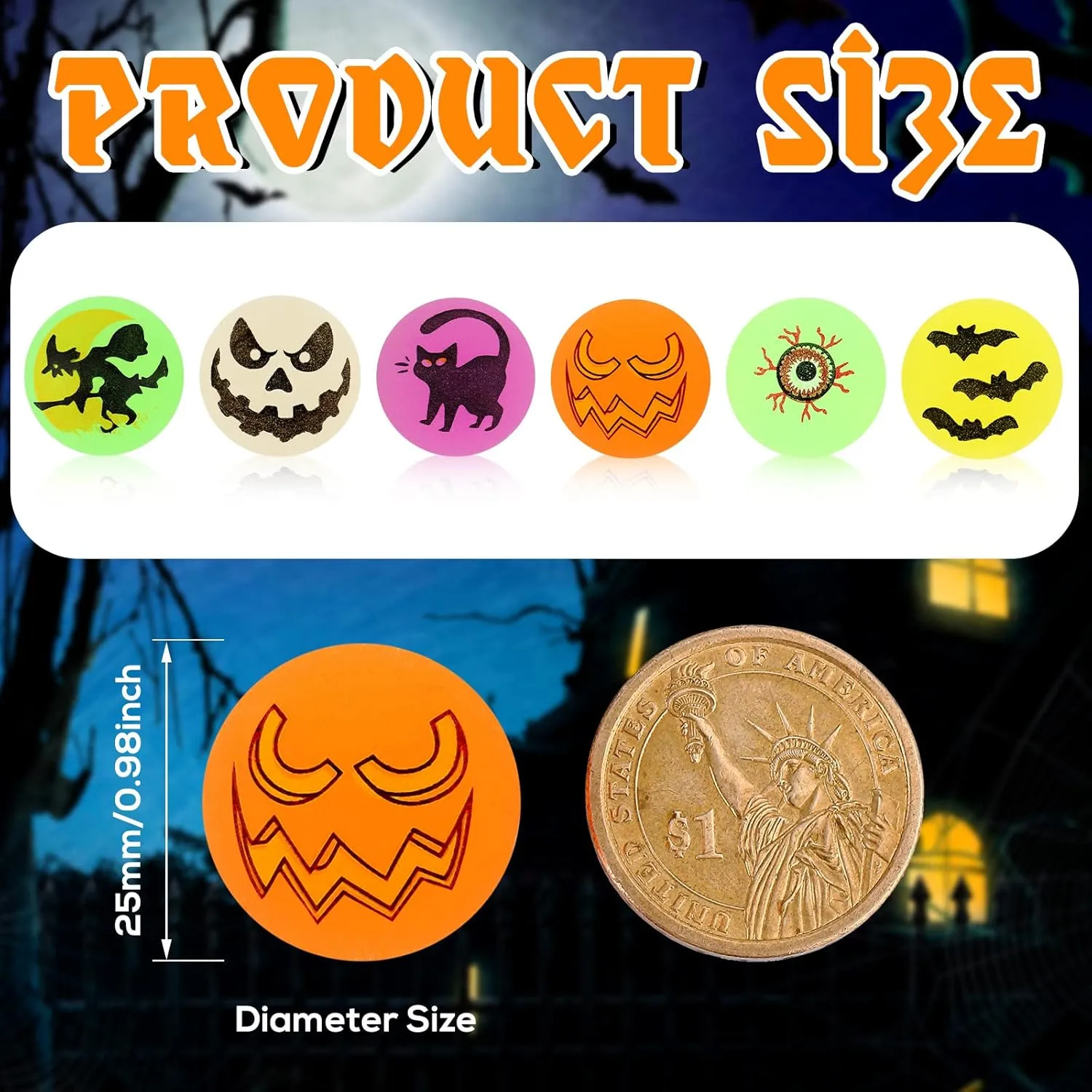Deekin 300 Pcs Halloween Bouncing Ball, Glow in the Dark Bouncy Party Favors Supplies, Small Bouncy Balls, Rubber Halloween Balls for Boys and Girls Birthday Party Gifts Game Prizes, 0.98 Inch
