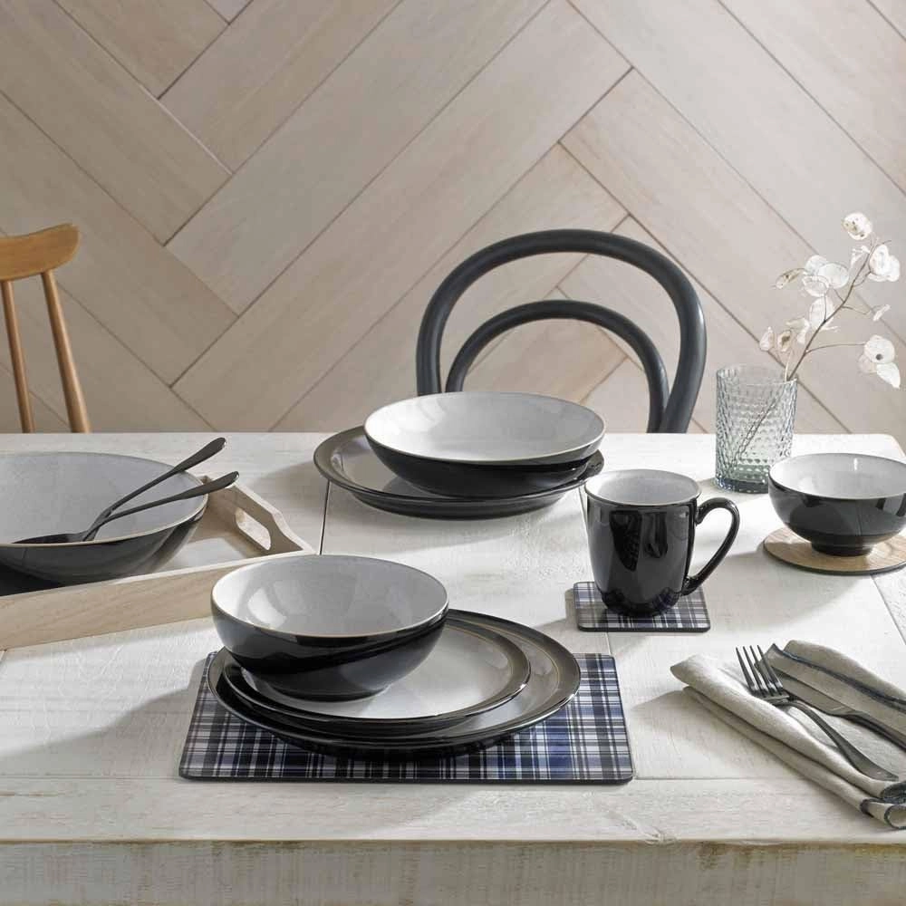 Denby Elements Black Dinnerware Set - 4/12 Piece Ceramic Tableware - Dishwasher & Microwave Safe - 4 Dinner Plates, 4 Medium Plates, 4 Cereal Bowls