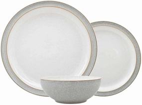 Denby Elements Light Grey Dinner Set - 4/12 Piece Ceramic Tableware - Dishwasher & Microwave Safe - 4 Dinner Plates, 4 Medium Plates, 4 Cereal Bowls