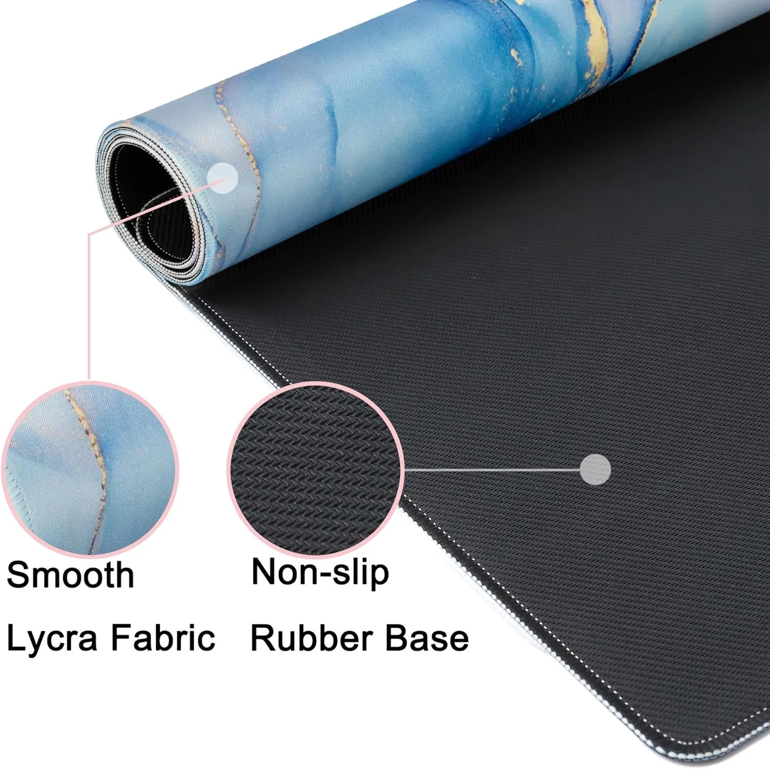 Desk Mat,Large Mouse Pad 35''×15.6'' XXL Extended Gaming Mouse Pad Mat with Non-Slip Base Stitched Eges Mousepad for Computer,Office,Keyboard and Laptop - Blue Marble