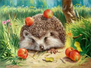 Diamond Painting Set, Picture with Hedgehog Motif and Accessories, Size Approx. 25 x 35 cm, Craft Set for Painting with Rhinestones for Children from 5 Years