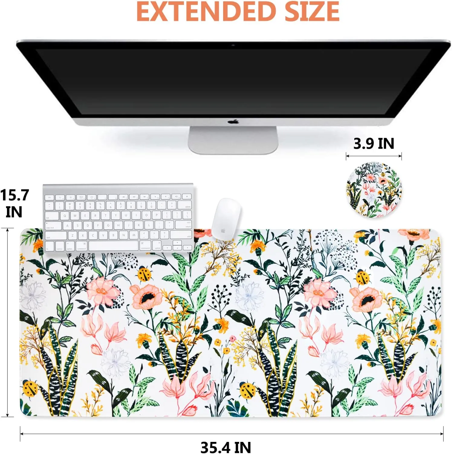 DINKY Inspirational Quote Mouse Pad, Stable Non-Slip Rubber Base Mousepads, Large Mouse Mat with Stitched Edge, Keyboard Mouse Mat Desk Pad for Office, Home(White Flor)