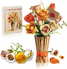 DIY Flowers Bouquet Set with Vase - Rose Botanical Collection for Home Office Decorations - Artificial Flower Set for Valentines Day Gifts Forever Rose Toy for Adults (868 PCS)