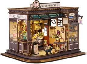 DIY Miniature Dollhouse Kit Tiny House Crafting Set with Mini Furniture and Accessories with LED Light, Ideal Handmade Creative Projects (Magic Coffee Shop)