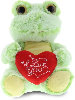DolliBu I Love You Valentine Plush Sitting Frog - Cute Stuffed Animal with Red Heart and Name Personalization Gift for Valentines Day, Birthday, Anniversary, Romantic Date - 6.5 Inches