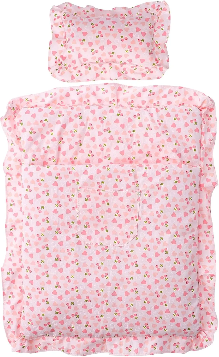 Dolls Bedding Set: Miniature Dollhouse Pillow Sleeping Bag Accessories for 9-11In Figure Plush Dolls Cute Heart Cherry