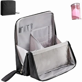 Doresty Makeup Bag, Large Capacity Standing Make up Bags, Multifunctional Waterproof Cosmetic Organizer, Multi-purpose Portable Oxford Handbag with Compartments for Travel Work Home(Black)