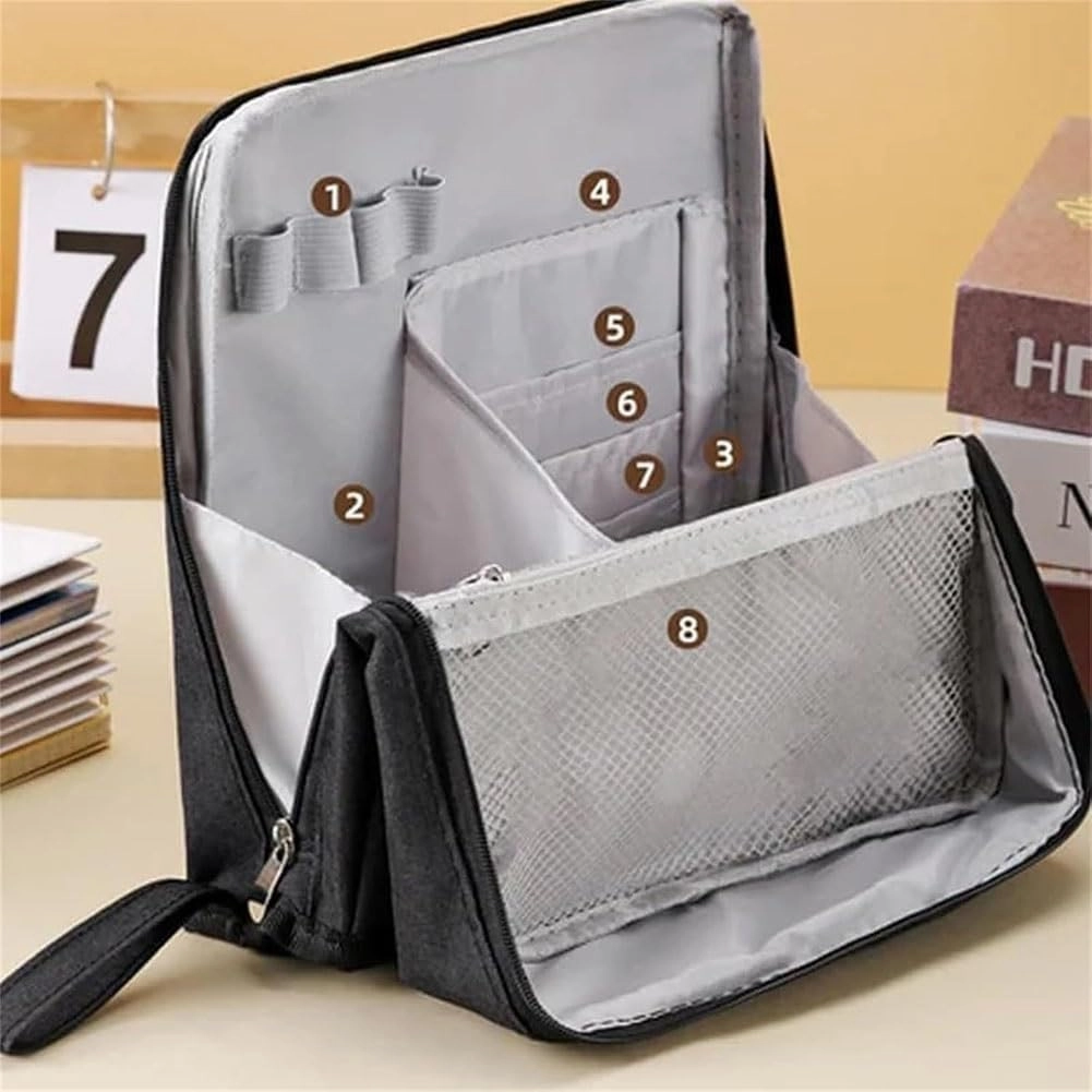 Doresty Makeup Bag, Large Capacity Standing Make up Bags, Multifunctional Waterproof Cosmetic Organizer, Multi-purpose Portable Oxford Handbag with Compartments for Travel Work Home(Gray)
