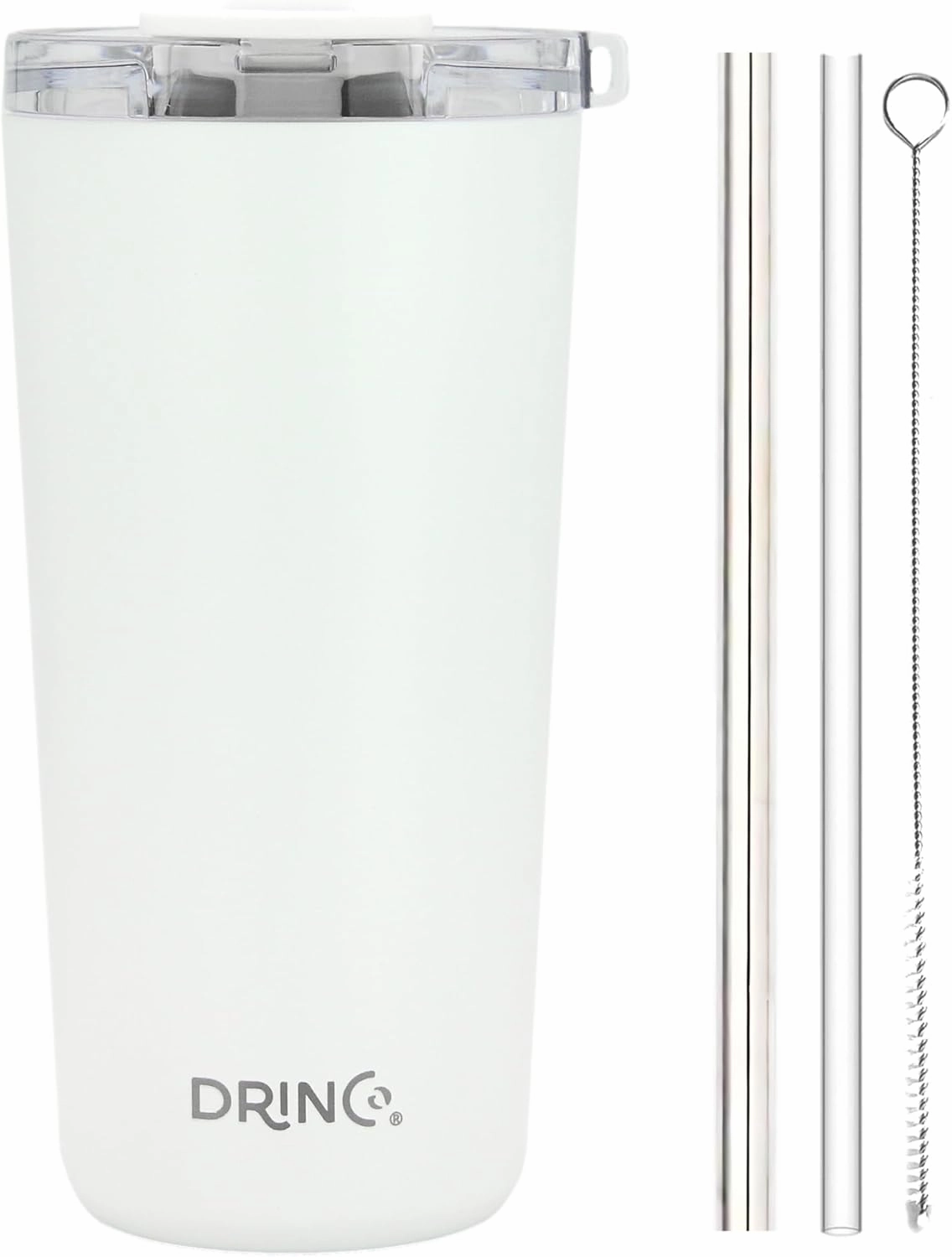 Drinco - 20 oz Stainless Steel Tumbler | Double Walled Vacuum Insulated Mug With Lid, 2 Straws, For Hot & Cold Drinks (20oz Artic White, 20oz)
