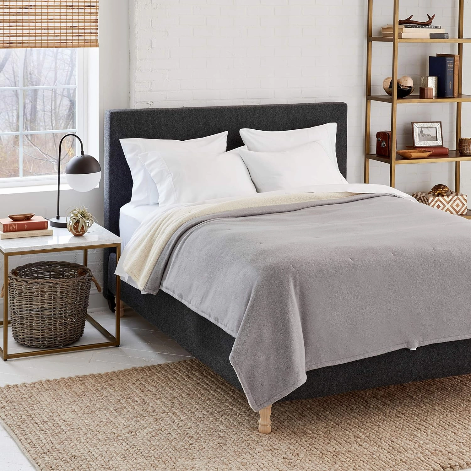 Eddie Bauer - Full Heated Blanket, Soft Fleece Electric Blanket with Sherpa Reverse, Warm Bedding with Low-Voltage Technology (Grey, Full)