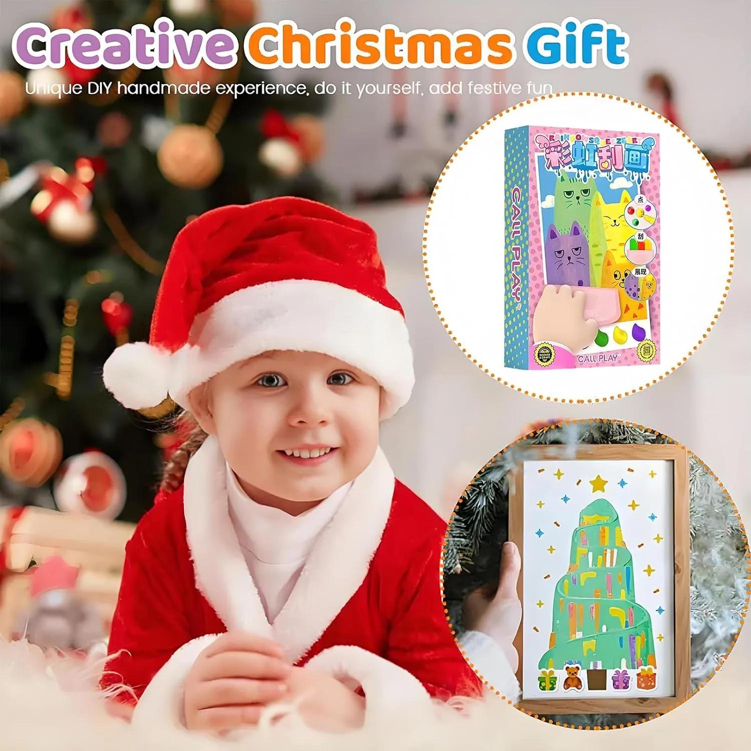 EGOBUY Rainbow Scratch Art for Kids, Creative Squeegee Painting Kit, Abstract Dot Painting Art, DIY Pointillism Scratch Paper Crafts, Magic Paint Set, Favors Postcard Gifts for Girls Boys(A)