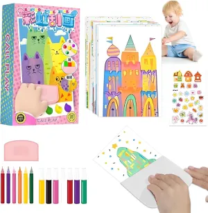EGOBUY Rainbow Scratch Art for Kids, Creative Squeegee Painting Kit, Abstract Dot Painting Art, DIY Pointillism Scratch Paper Crafts, Magic Paint Set, Favors Postcard Gifts for Girls Boys(A)