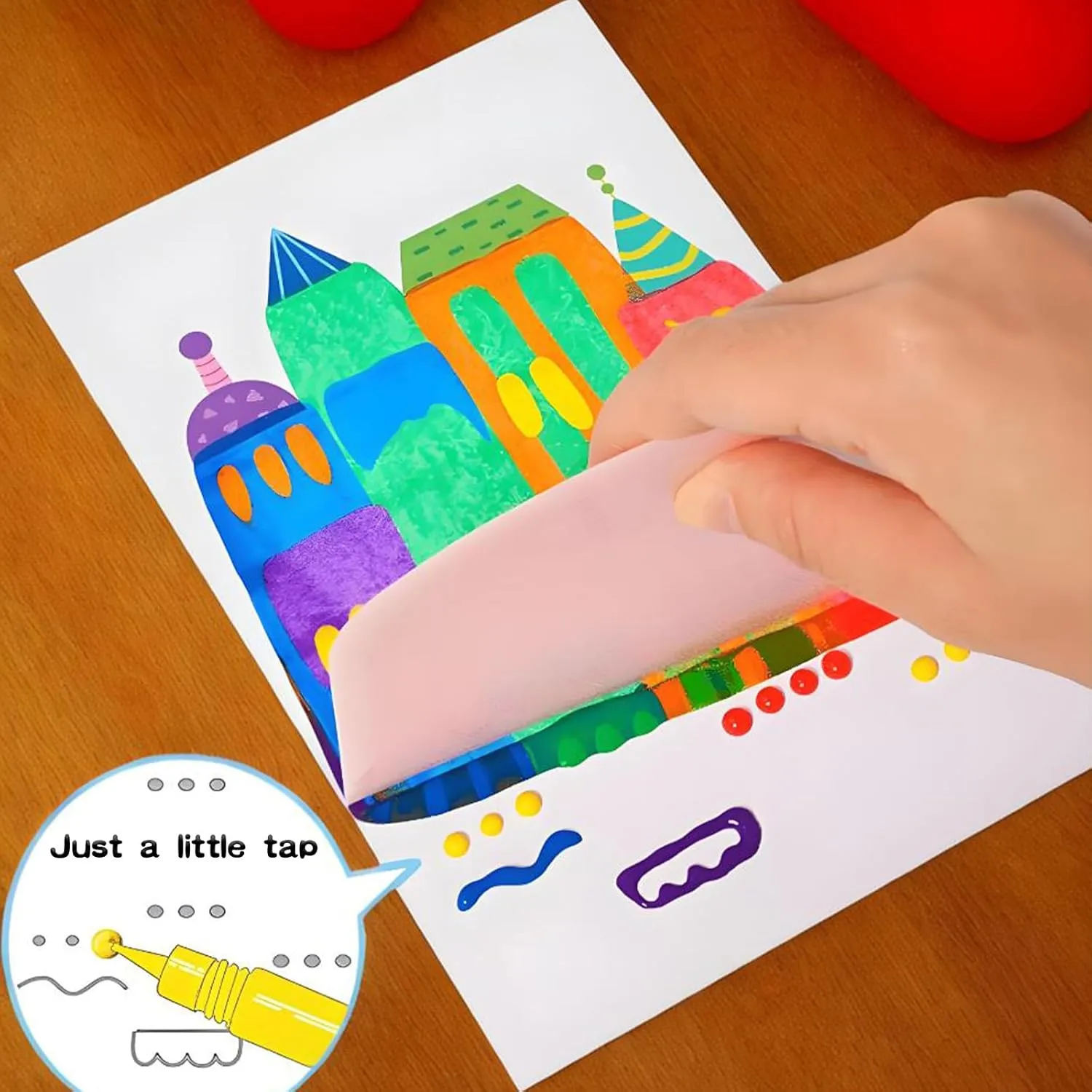 EGOBUY Rainbow Scratch Art for Kids, Creative Squeegee Painting Kit, Abstract Dot Painting Art, DIY Pointillism Scratch Paper Crafts, Magic Paint Set, Favors Postcard Gifts for Girls Boys(A)
