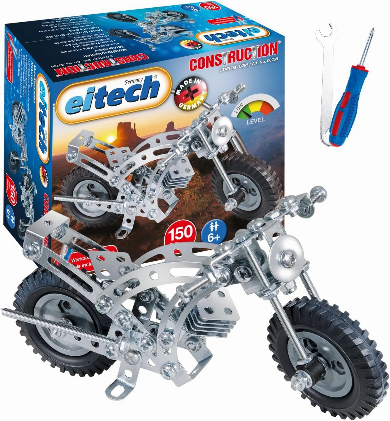 Eitech Motorcycle Educational STEM Toy- Intro to Engineering and STEAM Learning, Build and Play Steel Construction Set with 150 Pieces