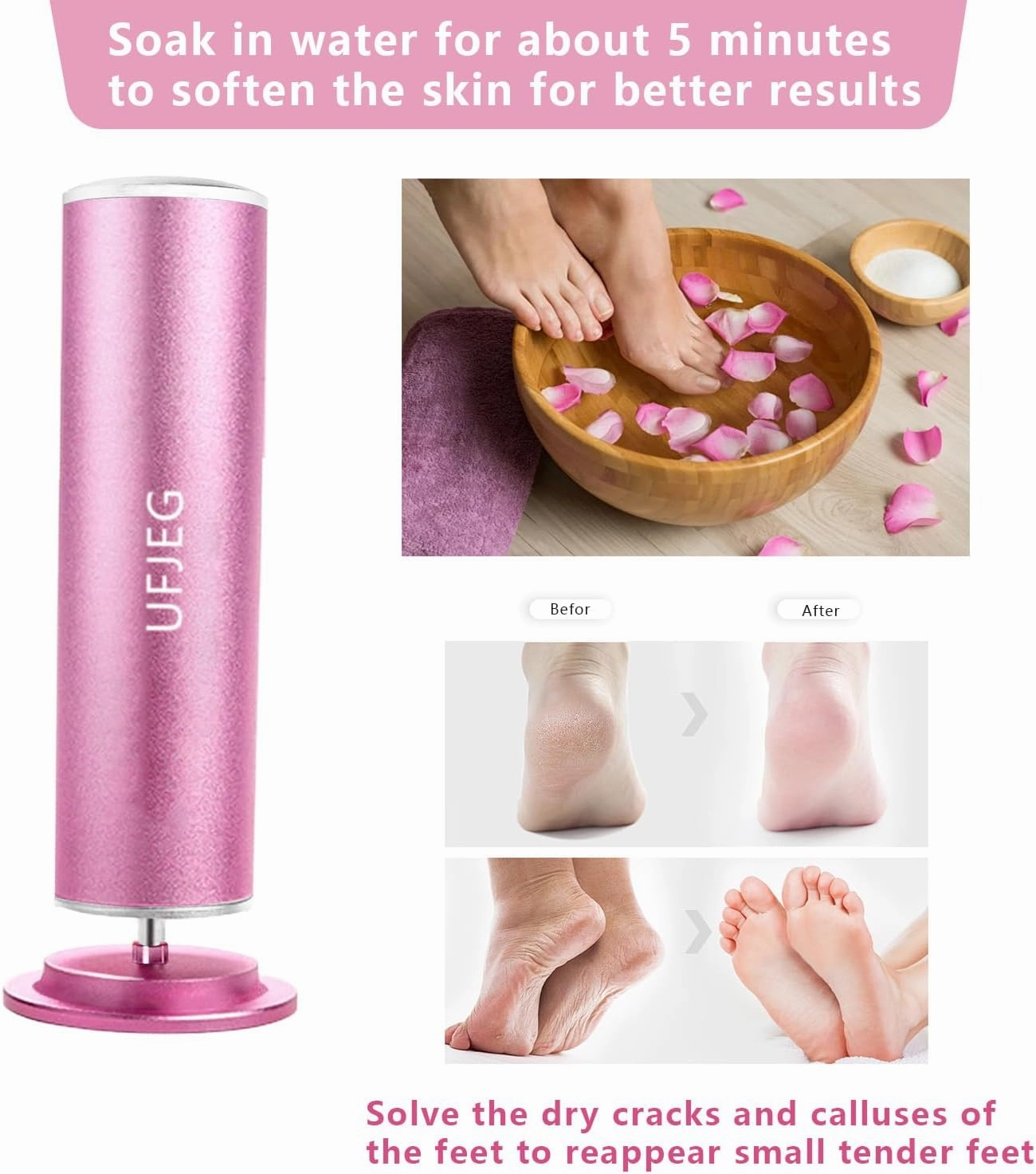 Electric Callus Remover for Feet - Electric Foot File Adjustable Speed with 60 Pcs Replacement Sandpaper, Professional Pedicure Tool, Dead Skin Removal for feet, calluses Remover(Rose Pink)